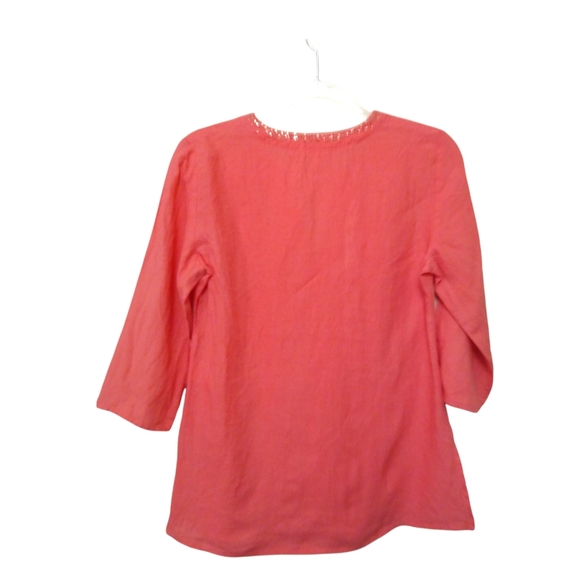 Eileen Fisher Womens Coral Pink 100% Irish Linen Sequin V-Neck Boho Tunic Top XS - Picture 3 of 16